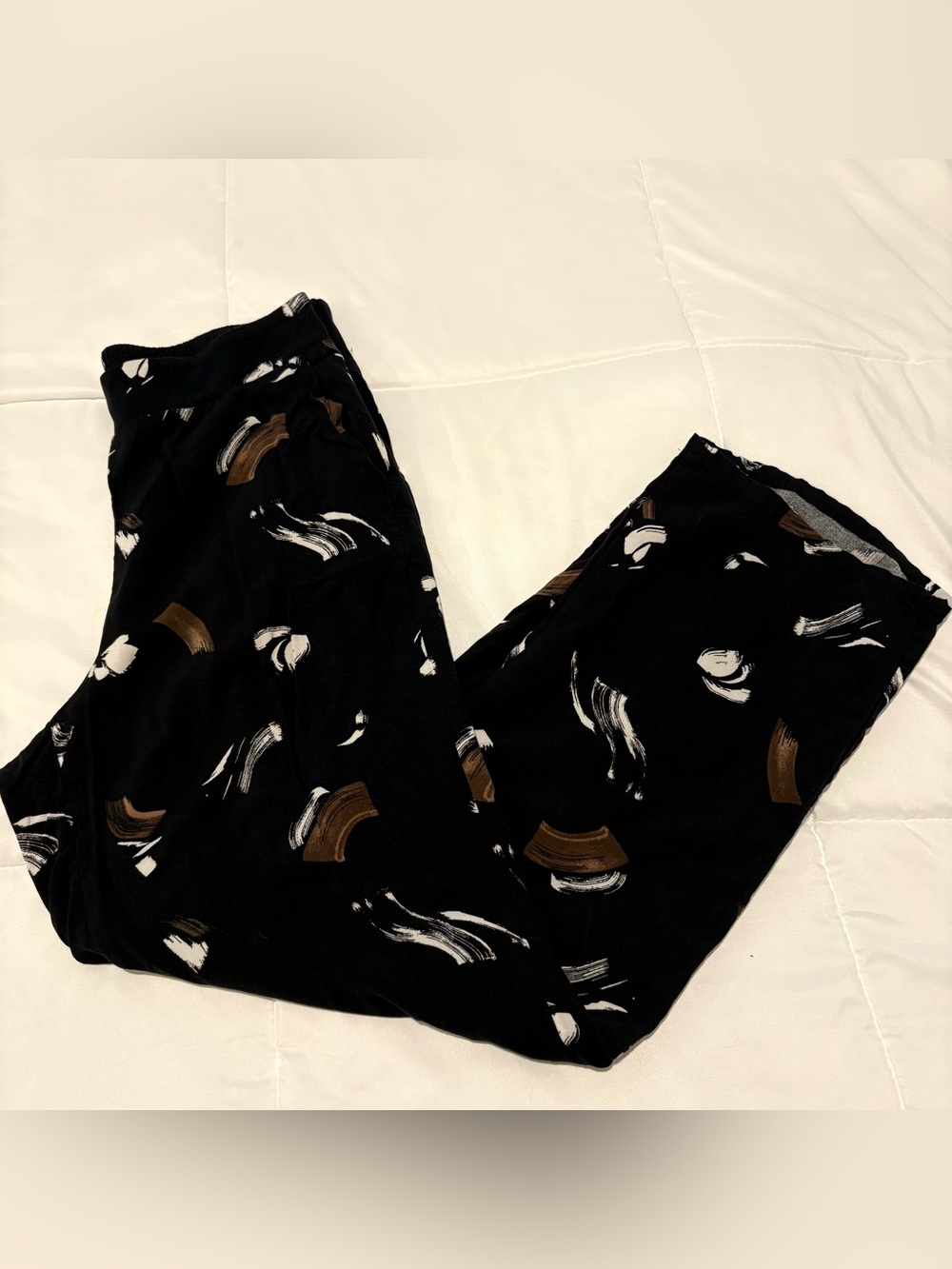 Apt. 9 Black Pants with White and Brown Abstract Brushstrokes